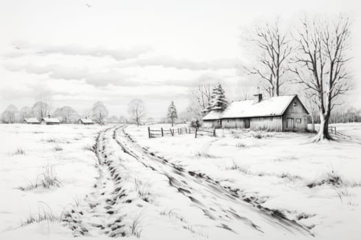 An exquisite winter composition, expertly capturing the tranquil allure of recently fallen snow draping over trees, landscapes, and architectural structures.