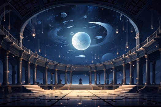 An awe-inspiring depiction of celestial libraries, ancient repositories of boundless universal wisdom.