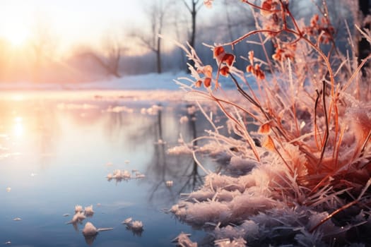 An exquisite visual representation of winter's enchantment, featuring frozen lakes, rivers, and ponds.