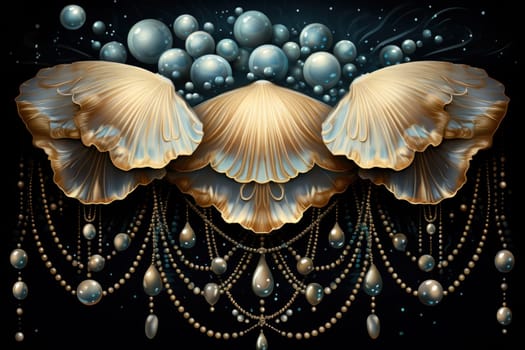 An enchanting depiction of radiant pearl oysters, tenderly nurturing exquisite pearls imbued with enigmatic properties.