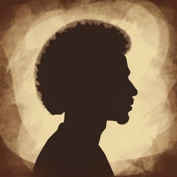 man african bald dark poster human silhouette adult masculine profile black avatar contrast head face male afro color guy night concept. Generative AI.