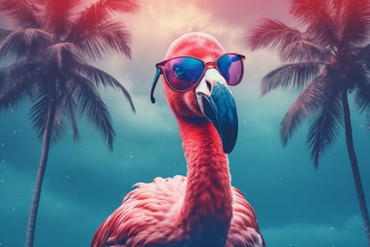 feather trendy cool tropical float flamingo resort leisure sun animal bird summer glasses sunglasses pink party hipster lifestyle holiday ai. Generative AI.