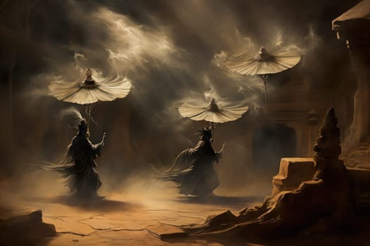 Immerse yourself in the realm of fantasy and behold the awe-inspiring sight of whirling sandstorm djinns.