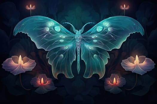 A captivating portrayal of celestial moth guardians, their ethereal presence warding off malevolent spirits with a soft, lunar glow.