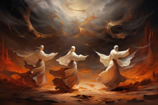 In the enchanting world of fantasy, there exist mystical beings known as whirling sand dervishes.