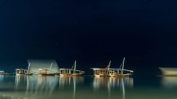 Ships and boats anchored near the shores of Zanzibar, Tanzania