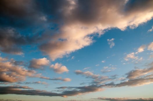 Cloudscape, Colored Clouds at Sunset near the Ocean