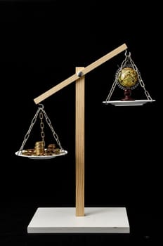 Globe Planet Earth and Money on a Two Pan Balance