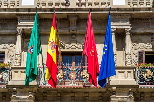 detail of city flags European nation and region community council pamplona, Navarra, SPAIN.