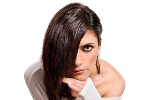 Portrait of a beautiful caucasian woman on a white background