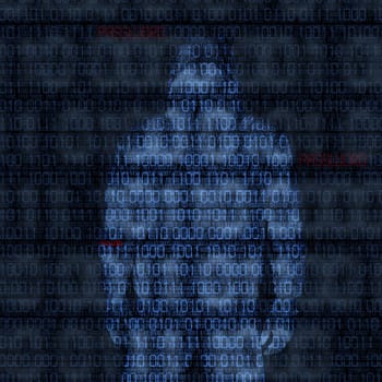 Binary codes with hacked password on black background