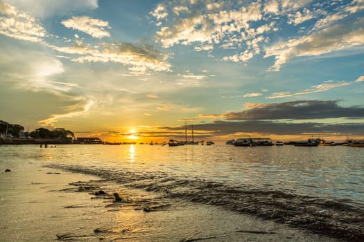 Sun setting the shores of the Indian Ocean in Zanzibar, Tanzania