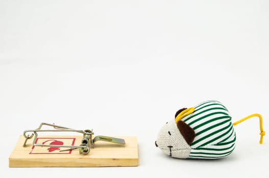 Wooden Mouse Trap on a White Background