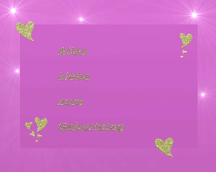 happy birthday in gold letters and gold hearts