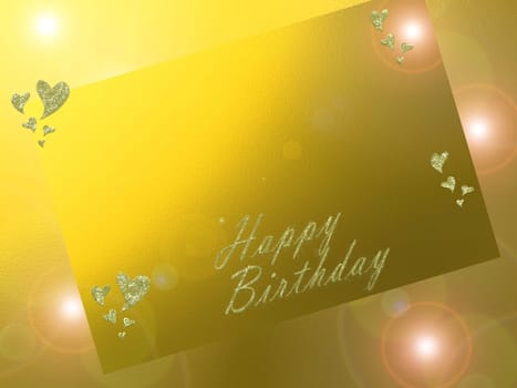 happy birthday in gold letters and gold hearts