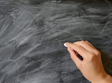 Hand writing with chalk on a blackboard,space for your text