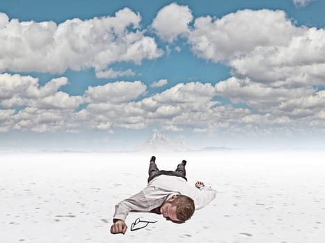 dead man in a white desert