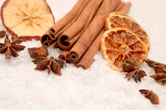 Cinnamon with star anise and dried fruits