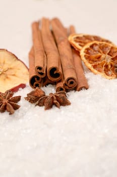 Cinnamon with star anise and dried fruits