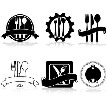 Icon set showing different food related labels and badges