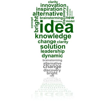 Concept illustration showing a light bulb made up of words related to idea and inspiration