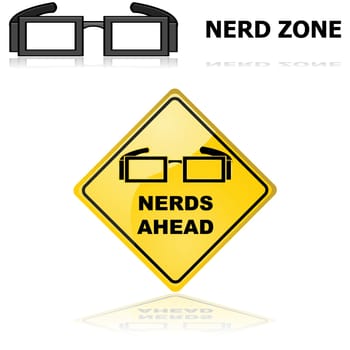 Concept illustration showing signs for a Nerd zone and announcing that Nerds are ahead
