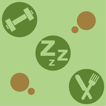 Retro style illustration showing the ingredients needed for a healthy life