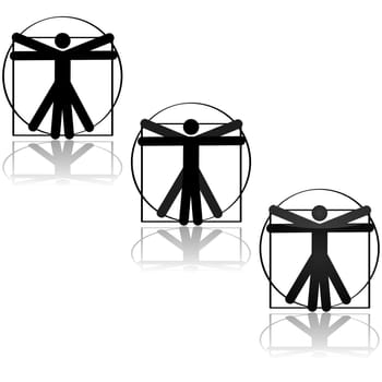Icon representation of the famous drawing by Leonardo Da Vinci called The Vitruvian man.