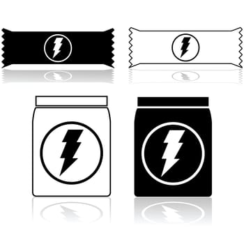 Icons showing power cereal bars and food supplement powder