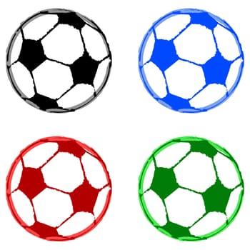 Concept illustration showing painted soccer balls in different colors