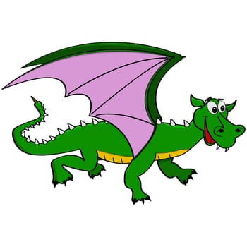 Cartoon illustration showing a happy green dragon