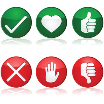 Icon set with different positive and negative options for interaction buttons