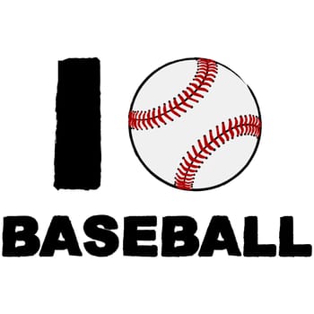 Concept illustration showing the sentence "I love baseball"" with a baseball replacing a heart for love"