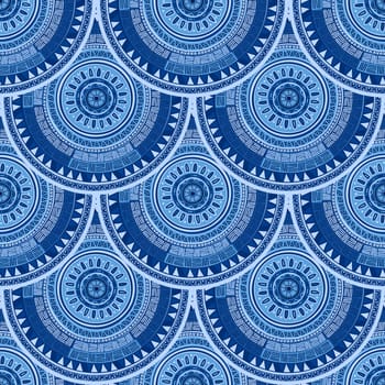 Fish scale design seamless pattern with ethnic motif
