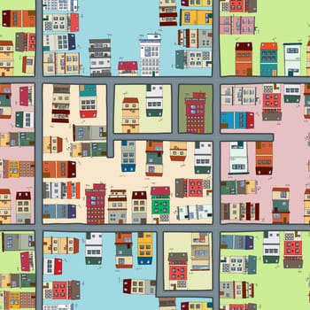 Seamless map of city, cartoon drawing