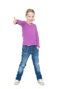 Smiling and young girl against a white background