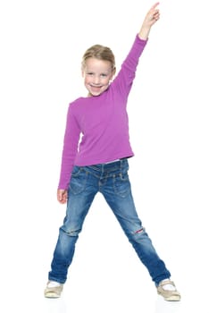 Smiling and young girl against a white background