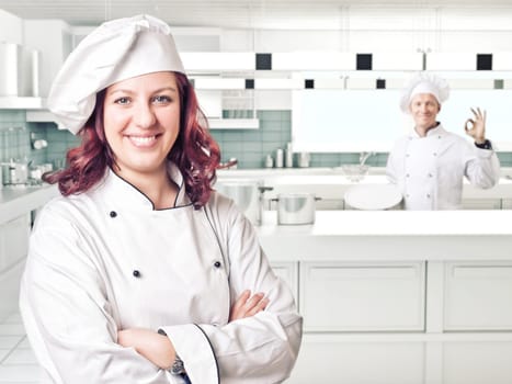 smiling young woman chef portrait