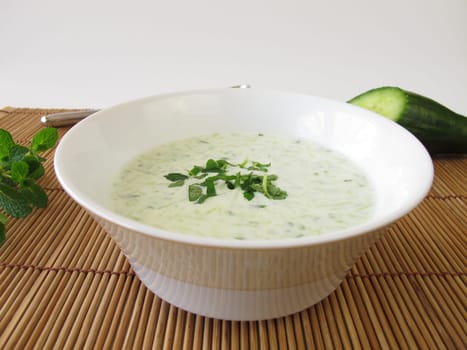 Cold cucumber soup with mint