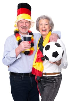Seniors as football fans against a white background