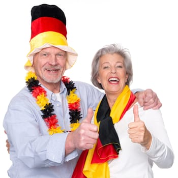 Seniors as football fans against a white background