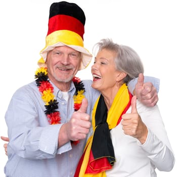 Seniors as football fans against a white background