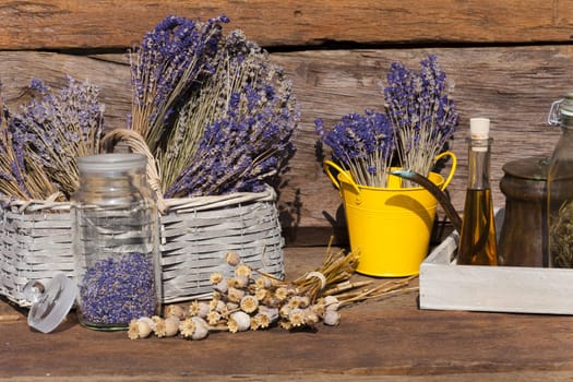 Dried lavender,poppy pods and oil