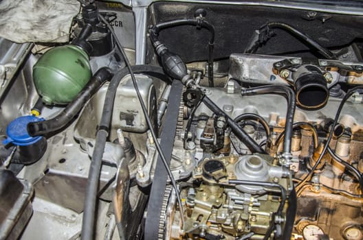 Close picture at old engine, with many elements and great details.