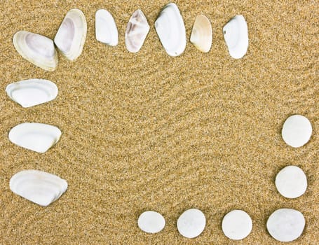 Holliday concept - Frame with seashells and sand