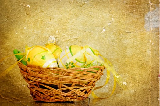 Vintage photo of a basket with easter eggs