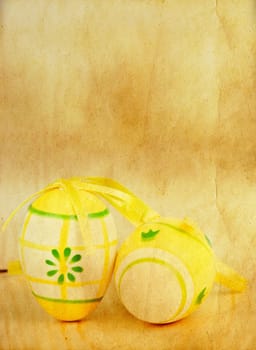 Vintage photo of a basket with easter eggs
