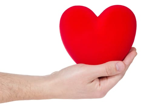 Health insurance or love concept . Heart in hand isolated on white background