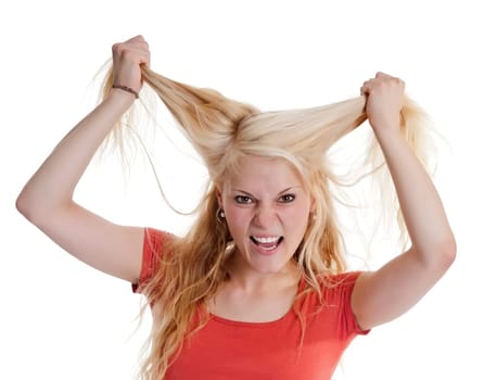 young woman rupese her hair