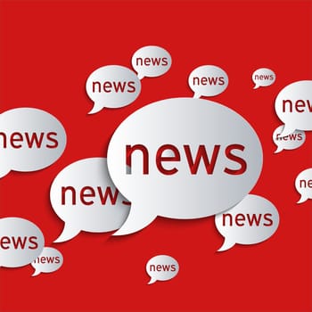 News balloons on a red background. Abstract 3d paper graphics.